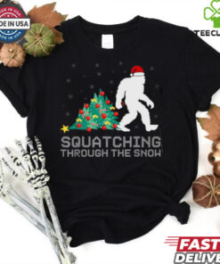 Squatching Through The Snow Bigfoot Christmas Sasquatch T Shirt Recovered
