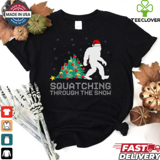 Squatching Through The Snow Bigfoot Christmas Sasquatch T Shirt Recovered
