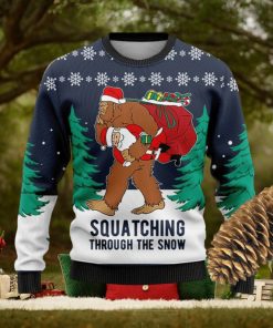 Squatching Through The Snow Knitted Xmas Navy Sweater