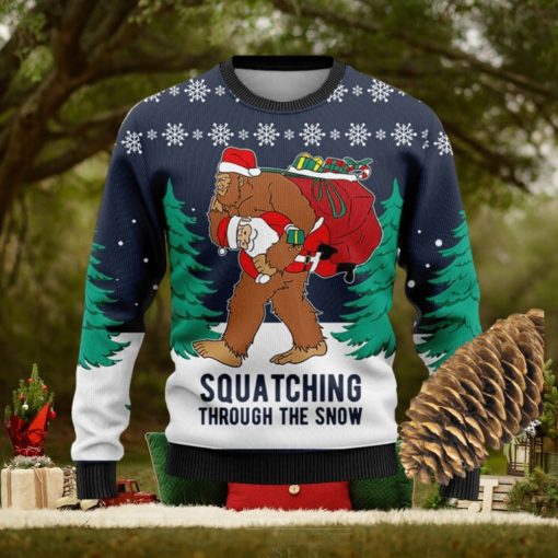 Squatching Through The Snow Knitted Xmas Navy Sweater
