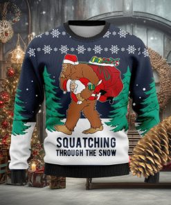 Squatching Through The Snow Knitted Xmas Navy Sweater