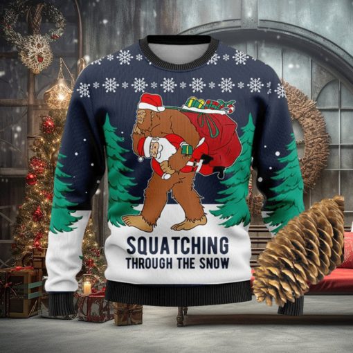 Squatching Through The Snow Knitted Xmas Navy Sweater