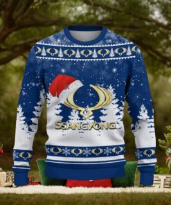 SsangYong Motor Logo Wearing Santa Hat Trending Christmas Gift AOP Ugly Christmas Sweater Men Women Winter Gift