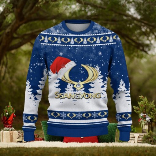 SsangYong Motor Logo Wearing Santa Hat Trending Christmas Gift AOP Ugly Christmas Sweater Men Women Winter Gift