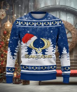 SsangYong Motor Logo Wearing Santa Hat Trending Christmas Gift AOP Ugly Christmas Sweater Men Women Winter Gift