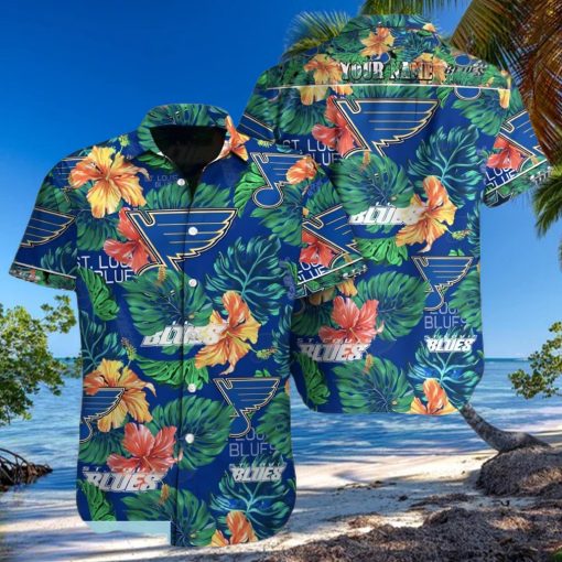 St Louis Blues NHL Custom Name Flower And Leaf Pattern Tropical Hawaiian Shirt