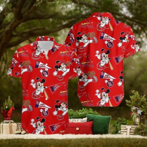 St Louis Cardinals Mickey Mouse Red Summer Hawaiian Shirts