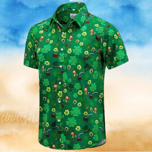 St  Patrick s Day Hawaiian Shirt for Men Irish Printed Casual Short Sleeve Button Down Beach Shirts