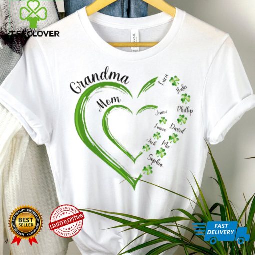 St Patrick's Day Green Heart In Heart Grandma Mom Shamrock Kids Personalized Shirt