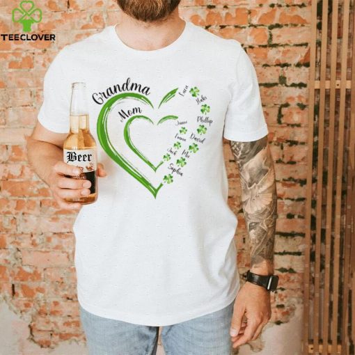 St Patrick's Day Green Heart In Heart Grandma Mom Shamrock Kids Personalized Shirt