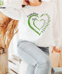 St Patrick's Day Green Heart In Heart Grandma Mom Shamrock Kids Personalized Shirt