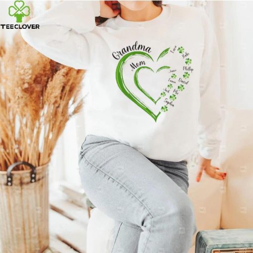 St Patrick's Day Green Heart In Heart Grandma Mom Shamrock Kids Personalized Shirt