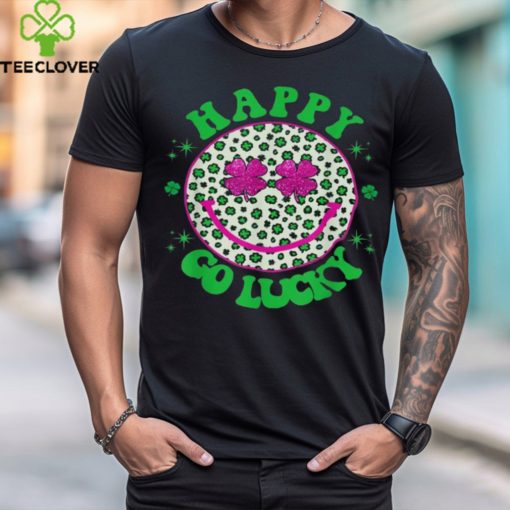 St Patricks Day Happy Go Lucky Shamrock Eyes Happy Face Shirt