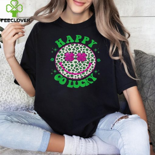 St Patricks Day Happy Go Lucky Shamrock Eyes Happy Face Shirt