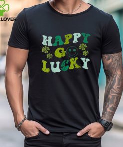 St Patricks Day Happy Go Lucky Shamrock Irish Retro Groovy Shirt