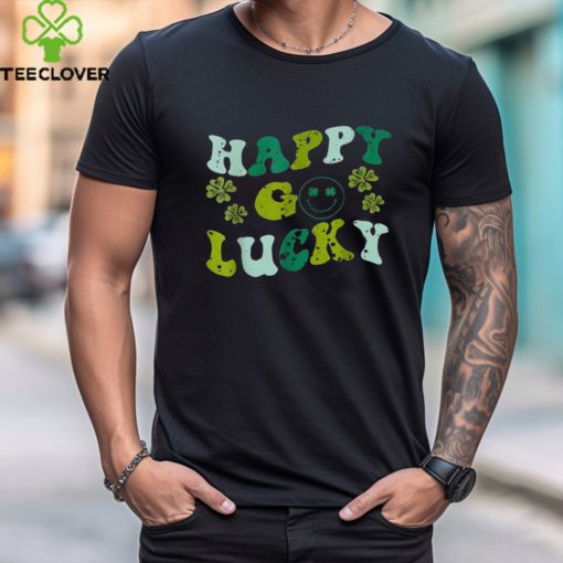 St Patricks Day Happy Go Lucky Shamrock Irish Retro Groovy Shirt