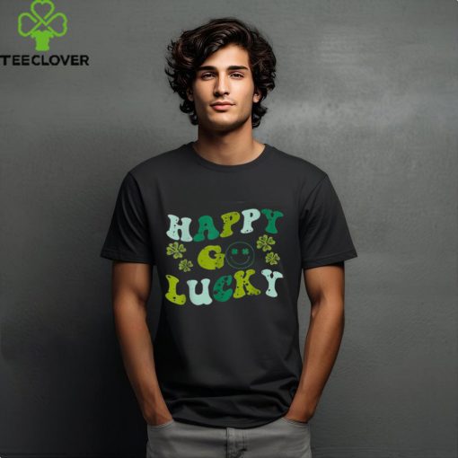 St Patricks Day Happy Go Lucky Shamrock Irish Retro Groovy Shirt