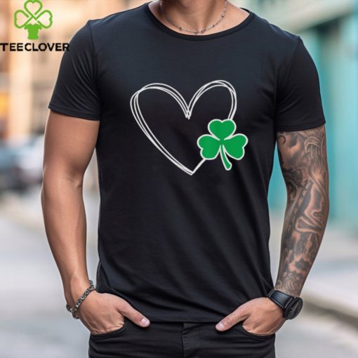 St Patricks Day Love Heart Clover Doodle Heart Kids Womens Shirt