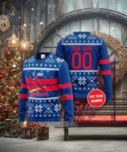St. Louis Cardinals Blue Christmas Sweater With Customizable Name Number