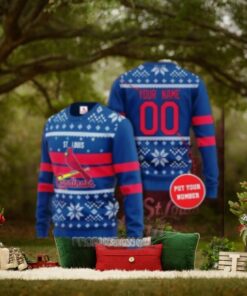 St. Louis Cardinals Blue Christmas Sweater With Customizable Name Number