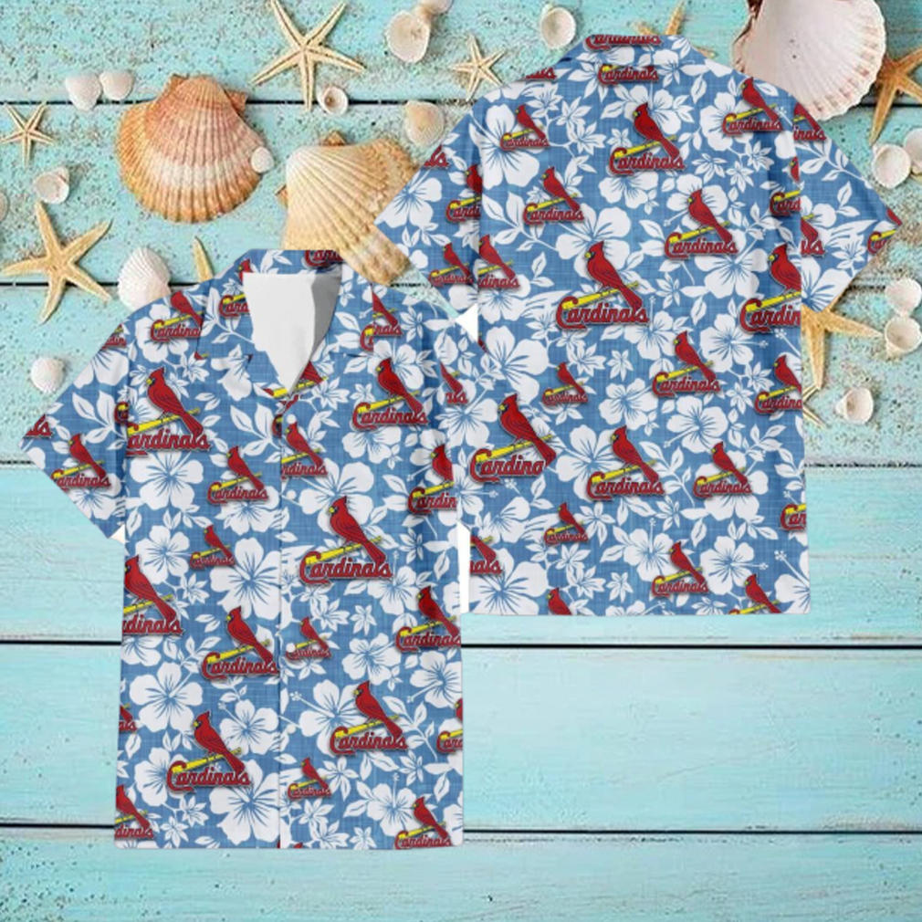 St. Louis Cardinals White Hibiscus Light Blue Texture Background 3D Hawaiian Shirt Gift For Fans St. Louis Cardinals White Hibiscus Light Blue Texture Background 3D Hawaiian Shirt Gift For Fans