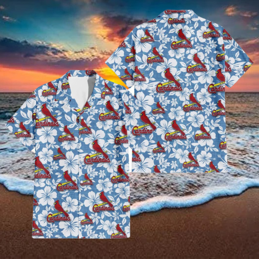 St. Louis Cardinals White Hibiscus Light Blue Texture Background 3D Hawaiian Shirt Gift For Fans St. Louis Cardinals White Hibiscus Light Blue Texture Background 3D Hawaiian Shirt Gift For Fans