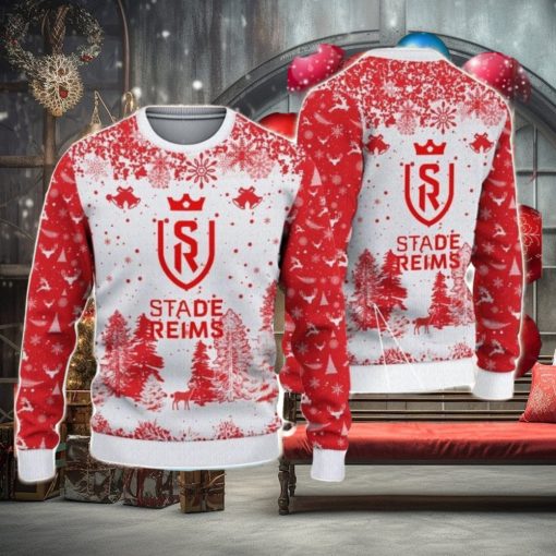 Stade de Reims Big Logo Pine Trees Big Fans Gift Christmas Sweater For Men And Women