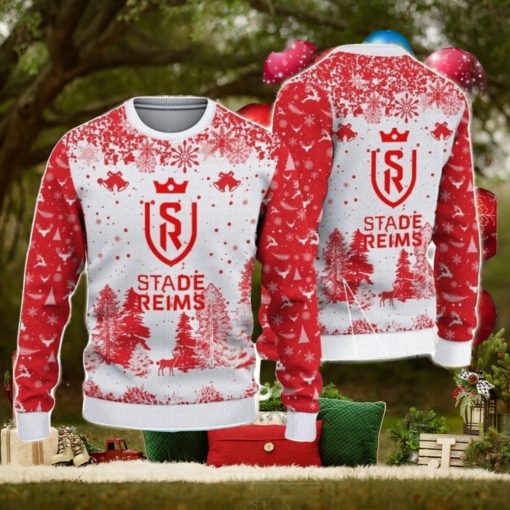 Stade de Reims Big Logo Pine Trees Big Fans Gift Christmas Sweater For Men And Women