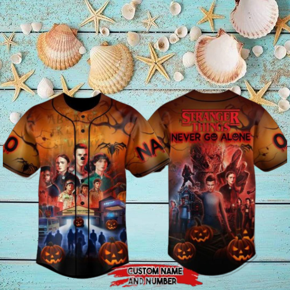 Stanger Things Never Go Alone Custom Baseball Jersey Stanger Things Never Go Alone Custom Baseball Jersey