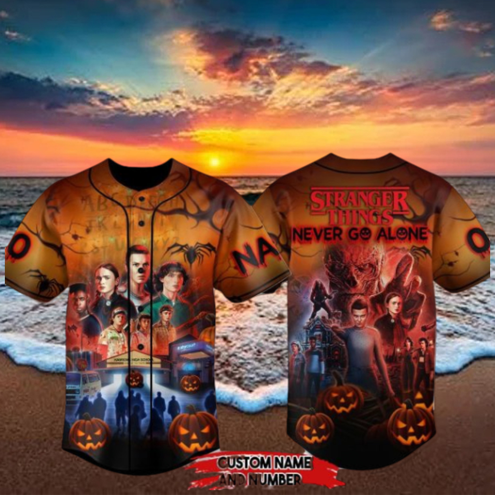 Stanger Things Never Go Alone Custom Baseball Jersey Stanger Things Never Go Alone Custom Baseball Jersey