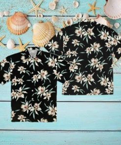 Star Orchid Black Aloha Hawaiian Shirt