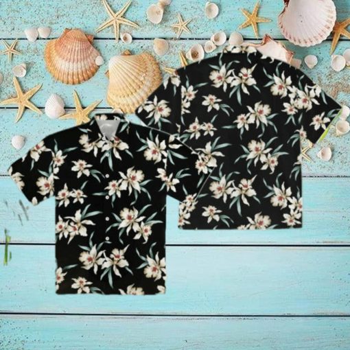 Star Orchid Black Aloha Hawaiian Shirt
