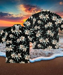 Star Orchid Black Aloha Hawaiian Shirt