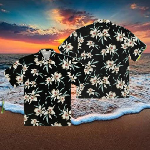 Star Orchid Black Aloha Hawaiian Shirt