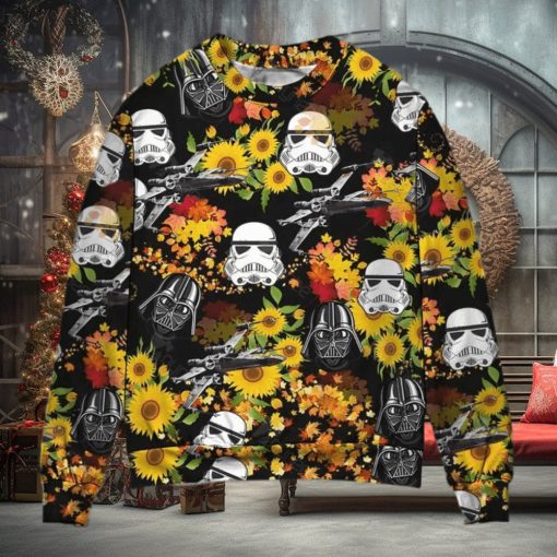 Star Wars Darth Vader Stormtrooper Helmet Autumn Wild Sunflowers Ugly Christmas Sweater