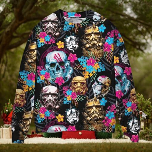 Starwars Stormtrooper Skull Tropical Neon Ugly Christmas Sweater