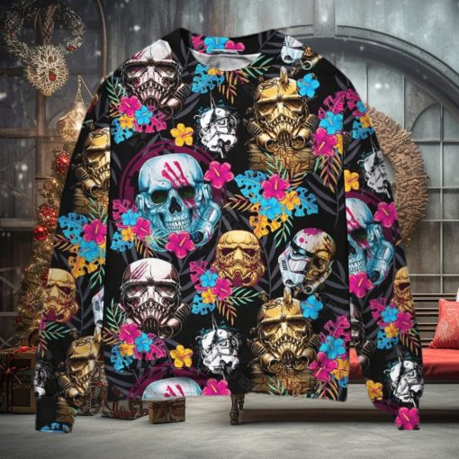 Starwars Stormtrooper Skull Tropical Neon Ugly Christmas Sweater