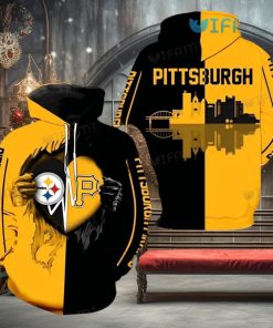 Steelers Hoodie 3D Skyline Heartbeat Tearing Through Logo Pirates Pittsburgh Steelers Gift