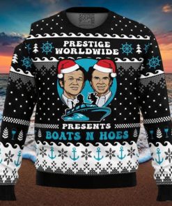 Step Brothers With Santa Hat Prestige Worldwide Boat n Hoes 2023 Ugly Christmas Sweater