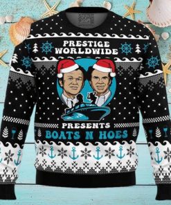 Step Brothers With Santa Hat Prestige Worldwide Boat n Hoes 2023 Ugly Christmas Sweater