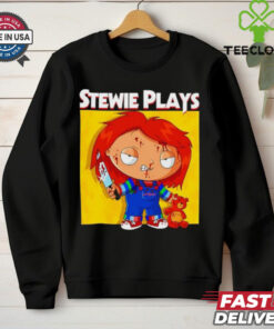 Stewie plays Chucky bloody shirt