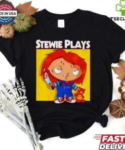 Stewie plays Chucky bloody shirt
