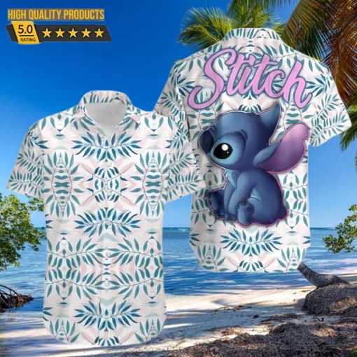 Stitch Blue Leaves Pattern Disney Cruise 2023 Disney Hawaiian Shirt