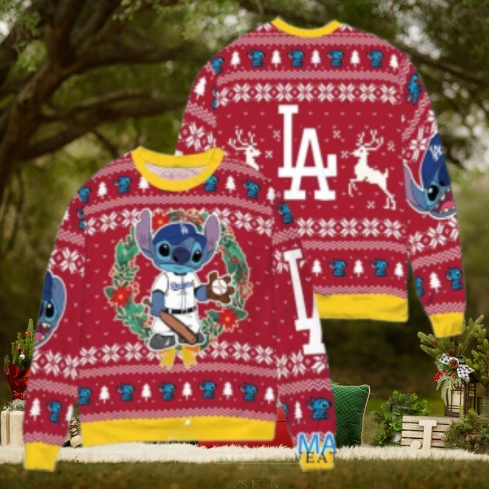 Stitch Dodgers Christmas Ugly Sweater – Red And Yellow Stitch Dodgers Christmas Ugly Sweater – Red And Yellow