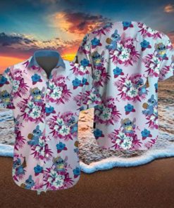 Stitch Hawaiian Shirt Blue Dog Alien Button Up Hawaii Shirt