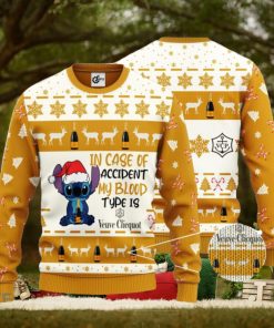 Stitch In Case Of Accident My Blood Type Is Veuve Clicquot Ugly Christmas Sweater Gift For Christmas