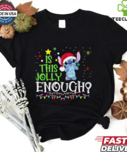 Stitch Santa hat is this jolloy enough lights Christmas shirt