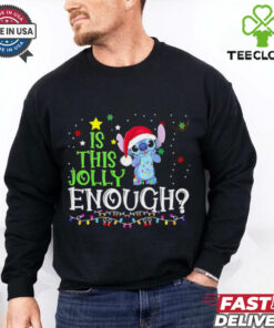 Stitch Santa hat is this jolloy enough lights Christmas shirt