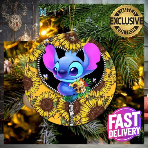 Stitch Sunflower Zipper Ceramic Xmas Custom Name Tree Decorations Ornament