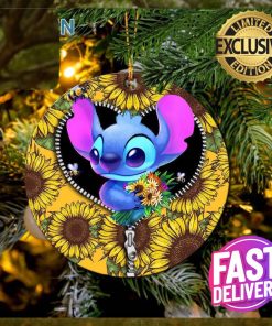 Stitch Sunflower Zipper Ceramic Xmas Custom Name Tree Decorations Ornament